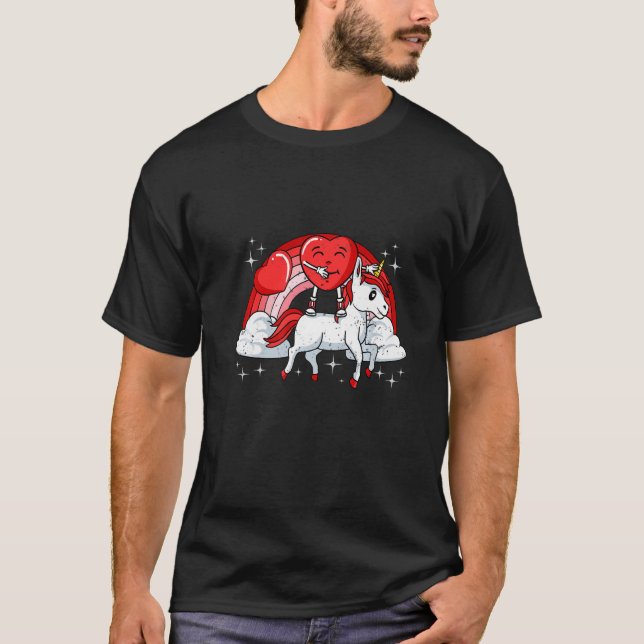 Heart Riding Unicorn Valentines Day Cute Magical R T-Shirt (Front)