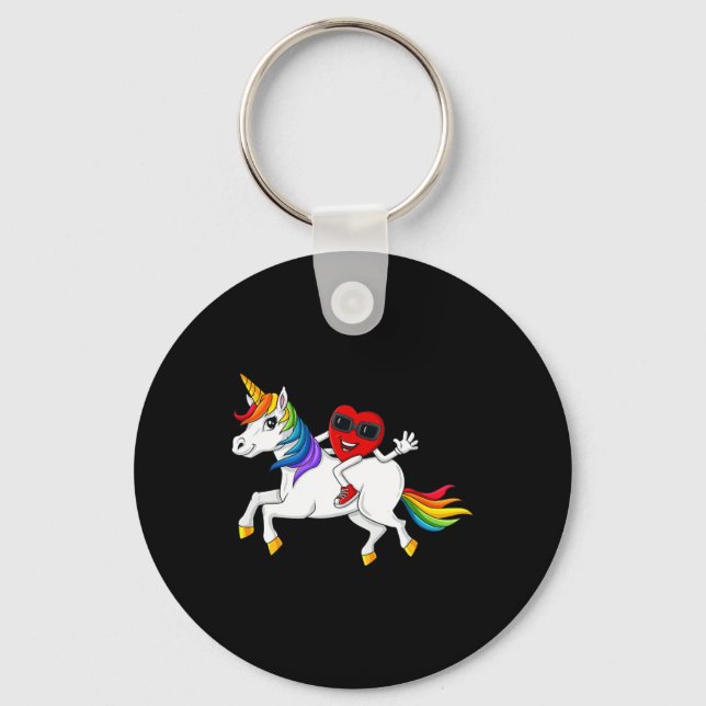 Heart Riding Unicorn Valentine's Day Fun Girls Kid Key Ring (Front)