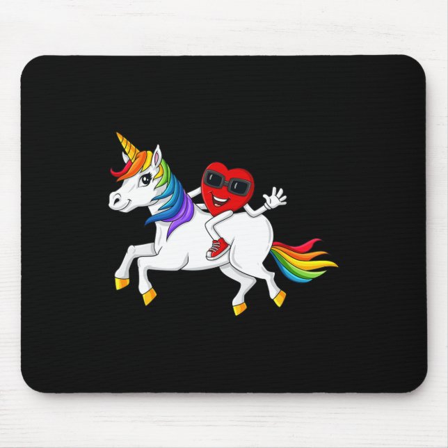 Heart Riding Unicorn Valentine's Day Fun Girls Kid Mouse Mat (Front)