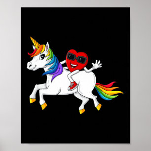 Heart Riding Unicorn Valentine's Day Fun Girls Kid Poster