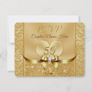 Heart, Rings 50th Wedding Anniversary RSVP Cards