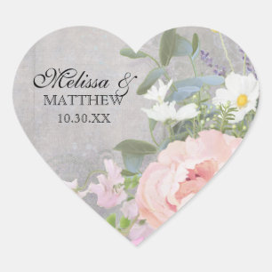 Heart Romantic BOHO Rustic Woodsy Floral Peony Art Sticker