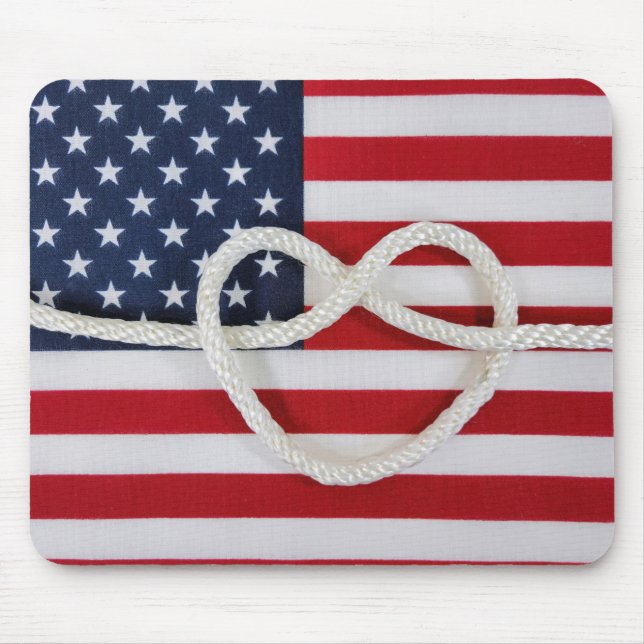 Heart Rope on American Flag Mouse Mat (Front)