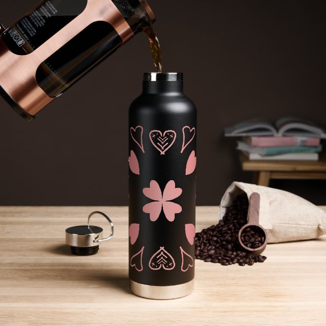 Heart Rose Gold Pattern Water Bottle (Coffee)