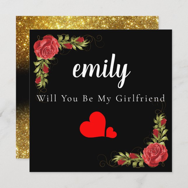 Heart Roses Elegant Will You Be My Girlfriend Card (Front/Back)