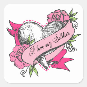 Heart & Roses Square Sticker