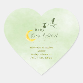 Heart Sage Green Baby Boy Bliss Stork Sticker