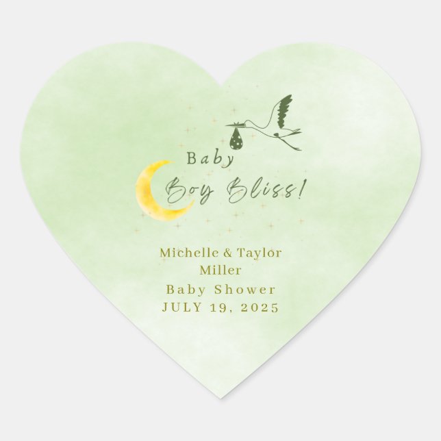 Heart Sage Green Baby Boy Bliss Stork Sticker (Front)