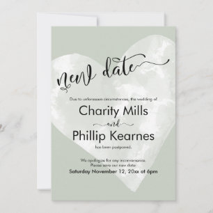 Heart Sage Green Postponed Wedding New Date Card