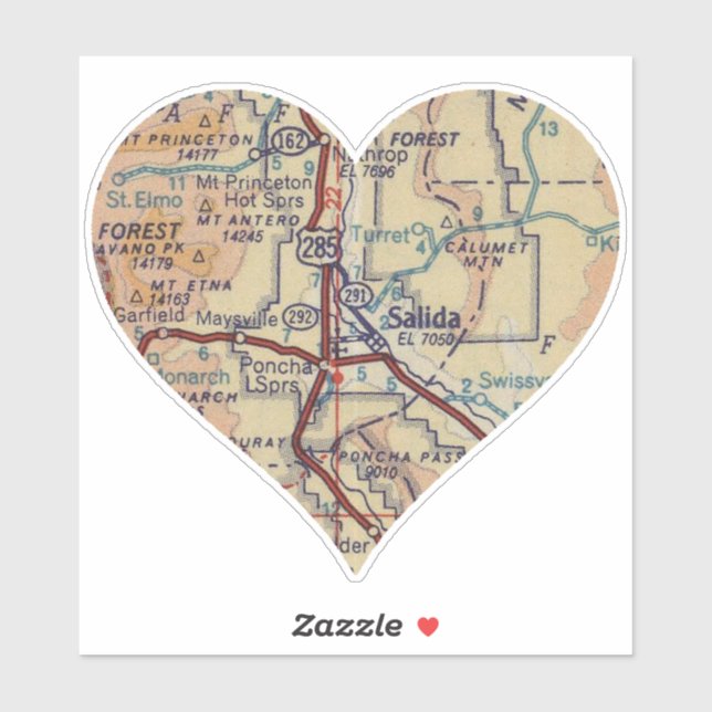 Heart Salida Vintage Map (Sheet)