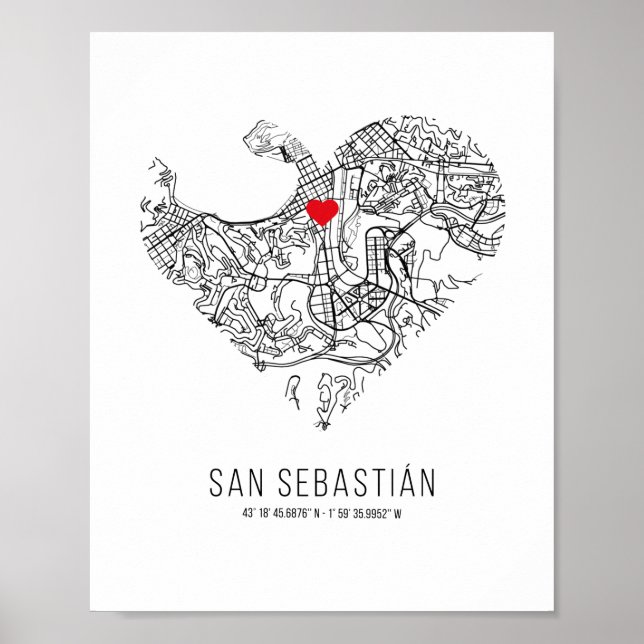 Heart San Sebastián City Map (Spain) Poster (Front)