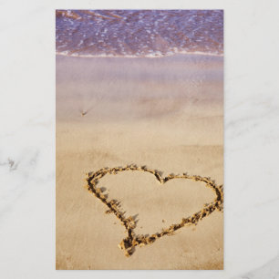 Heart Sand Beach Ocean Romantic Valentine - Custom Stationery