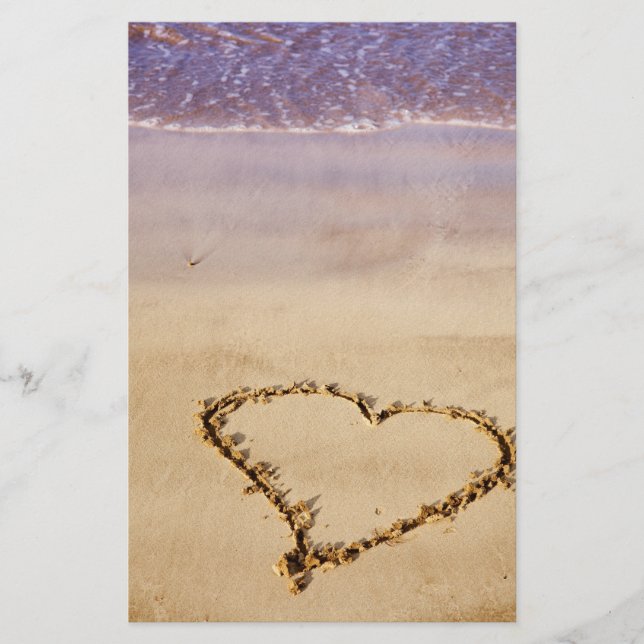 Heart Sand Beach Ocean Romantic Valentine - Custom Stationery (Front)