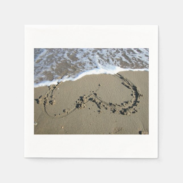 Heart Sand Beach Wedding Paper Napkins (Front)