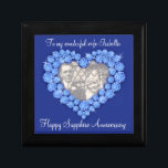 Heart Sapphire wedding blue photo wife gift box<br><div class="desc">Pretty sapphire graphic effect keepsake trinket gift box. Perfect to showcase a extra special gift for your wife on an special 45 years sapphire wedding anniversary or other special occasion. Gift box reads: "To my wonderful Wife Isabella. Happy Sapphire Anniversary can be customised with your photo and own name and...</div>