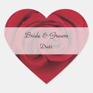 Heart Save the Date Stickers --  Red Rose