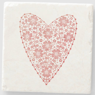 Heart Scandinavian Red White Stone Coaster