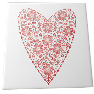 Heart Scandinavian Red White Tile