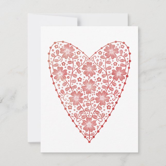 Heart Scandinavian Red White Valentine's  Card (Front)