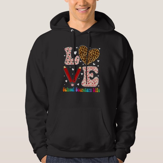 Heart School Secretary Life Leopard Plaid Red Vale Hoodie (Front)