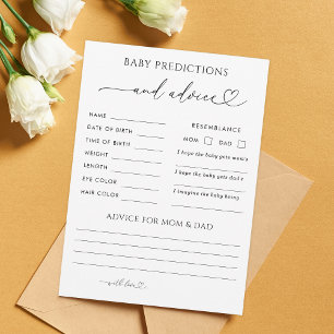 Heart Script Baby Shower Predictions & Advice Card