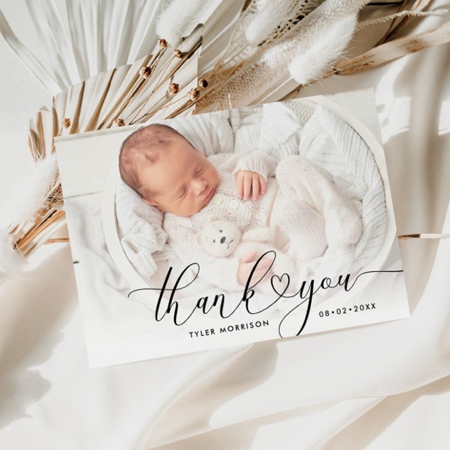 heart script birth announcement thank you card (Creator Uploaded)