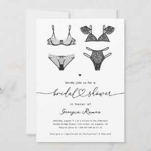 Heart Script & Black Lace Lingerie Bridal Shower Invitation