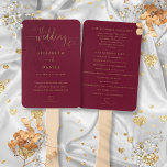 Heart Script Burgundy And Gold Wedding Program Hand Fan<br><div class="desc">An elegant burgundy and gold wedding program featuring chic modern heart script typography. This stylish wedding program can be personalised with your special wedding day information. Designed by Thisisnotme©</div>