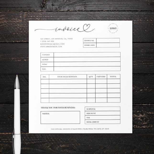 Heart Script Custom Small Business Invoice Receipt Notepad (Creator Uploaded)