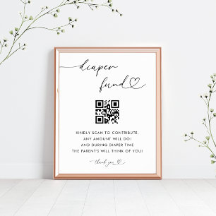 Heart Script Diaper Fund Baby Shower Sign