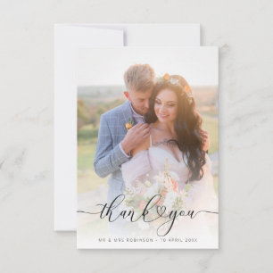 heart script elegant wedding photo thank you card