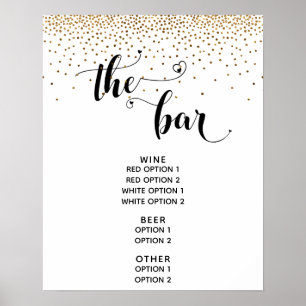 Heart Script & Gold Confetti "The Bar" Menu Sign
