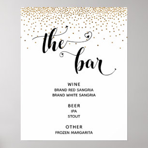 Heart Script & Gold Confetti "The Bar" Menu Sign