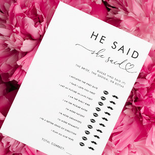 Heart Script He Said She Said Bridal Shower Game Invitation