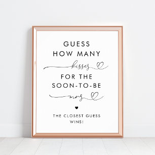 Heart Script How Many Kisses Bridal Shower Sign