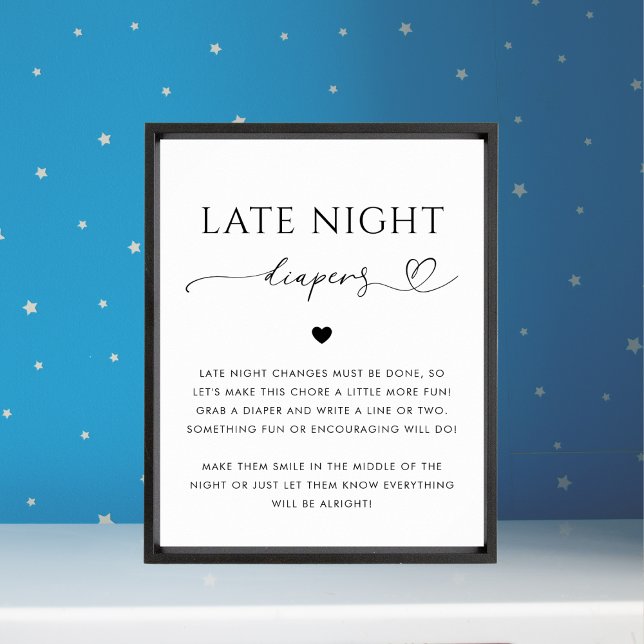 Heart Script Late Night Diapers Baby Shower Sign (Creator Uploaded)