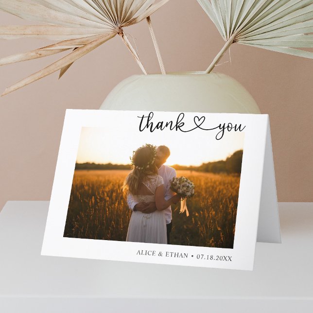 Heart Script Minimalist Photo Wedding Thank You Card (Creator Uploaded)