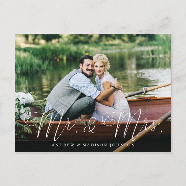 Heart Script Mr. & Mrs. Wedding Elopement Postcard (Front)