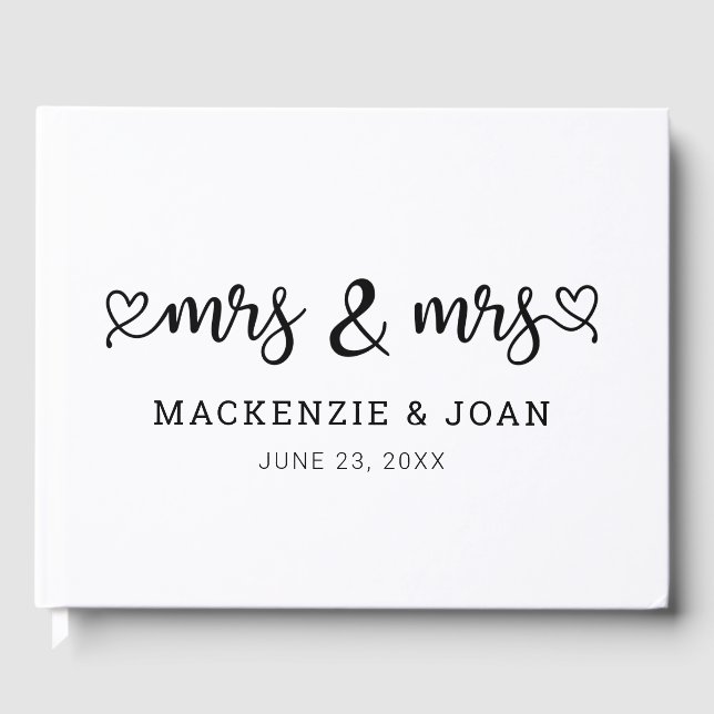 Heart Script Mrs & Mrs Lesbian Wedding Guest Book (Front)