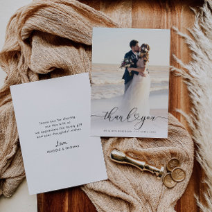 heart script newlyweds wedding photo thank you