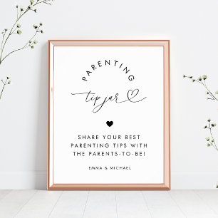 Heart Script Parenting Tip Jar Baby Shower Sign
