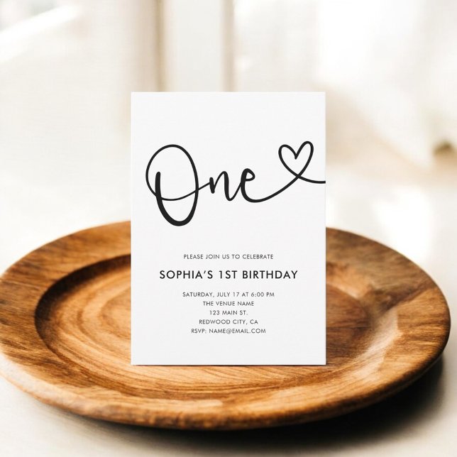 Heart Script Photo 1st Birthday Invitation (Creator Uploaded)