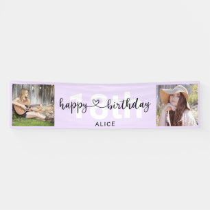 Heart Script Photo Birthday Pastel Purple Banner