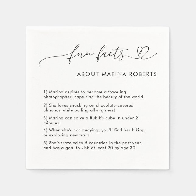 Heart Script Photo Graduate Graduation Fun Facts Napkin (Front)