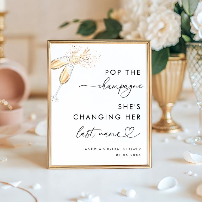 Heart Script Pop the Champagne Bridal Shower Sign  (Creator Uploaded)