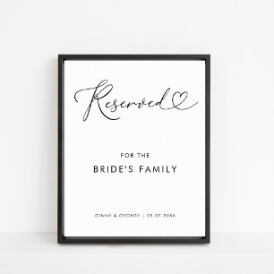Heart Script Reserved Bride's Family Wedding Sign