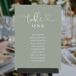 Heart Script Sage Green Table Number Seating Chart<br><div class="desc">These elegant sage green heart script double-sided table number seating chart cards are perfect for all celebrations. Designed by Thisisnotme©</div>