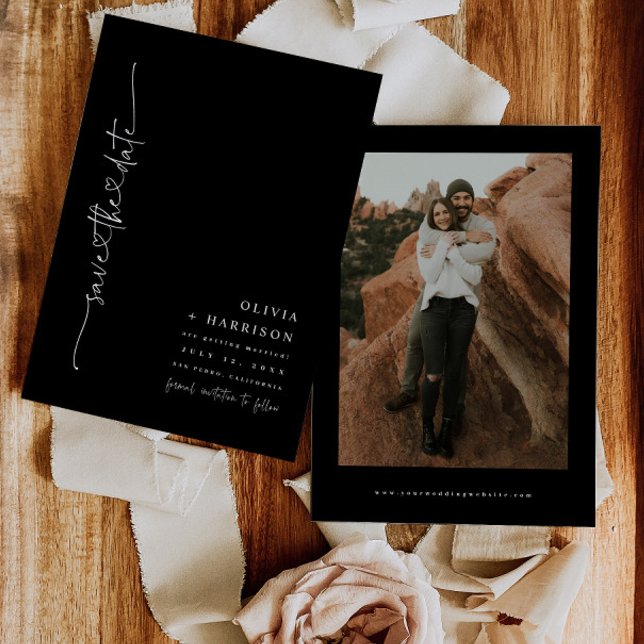 Heart Script Save The Date Announcement Photo Card (Creator Uploaded)