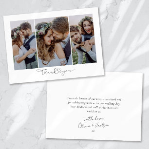 Heart Script Triptych Photo Wedding Thank You Card