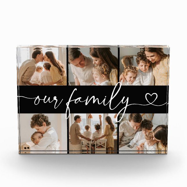 Heart Script Typography Elegant Our Family Photo Block (Front)